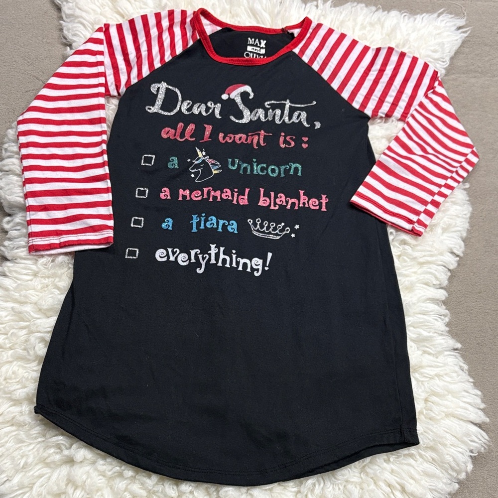 Max & Olivia Holiday Christmas Dear Santa List Black Nightgown Girls Size M- 7/8